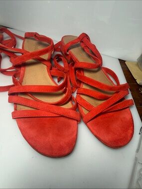Madewell Red Strappy Lace-Up Flat Sandals